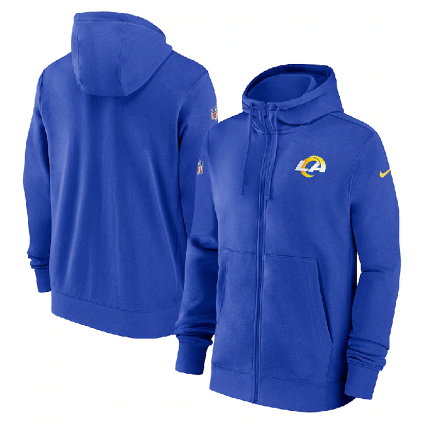 Men's Blue Los Angeles Rams Sideline Club Performance Full-Zip Hoodie